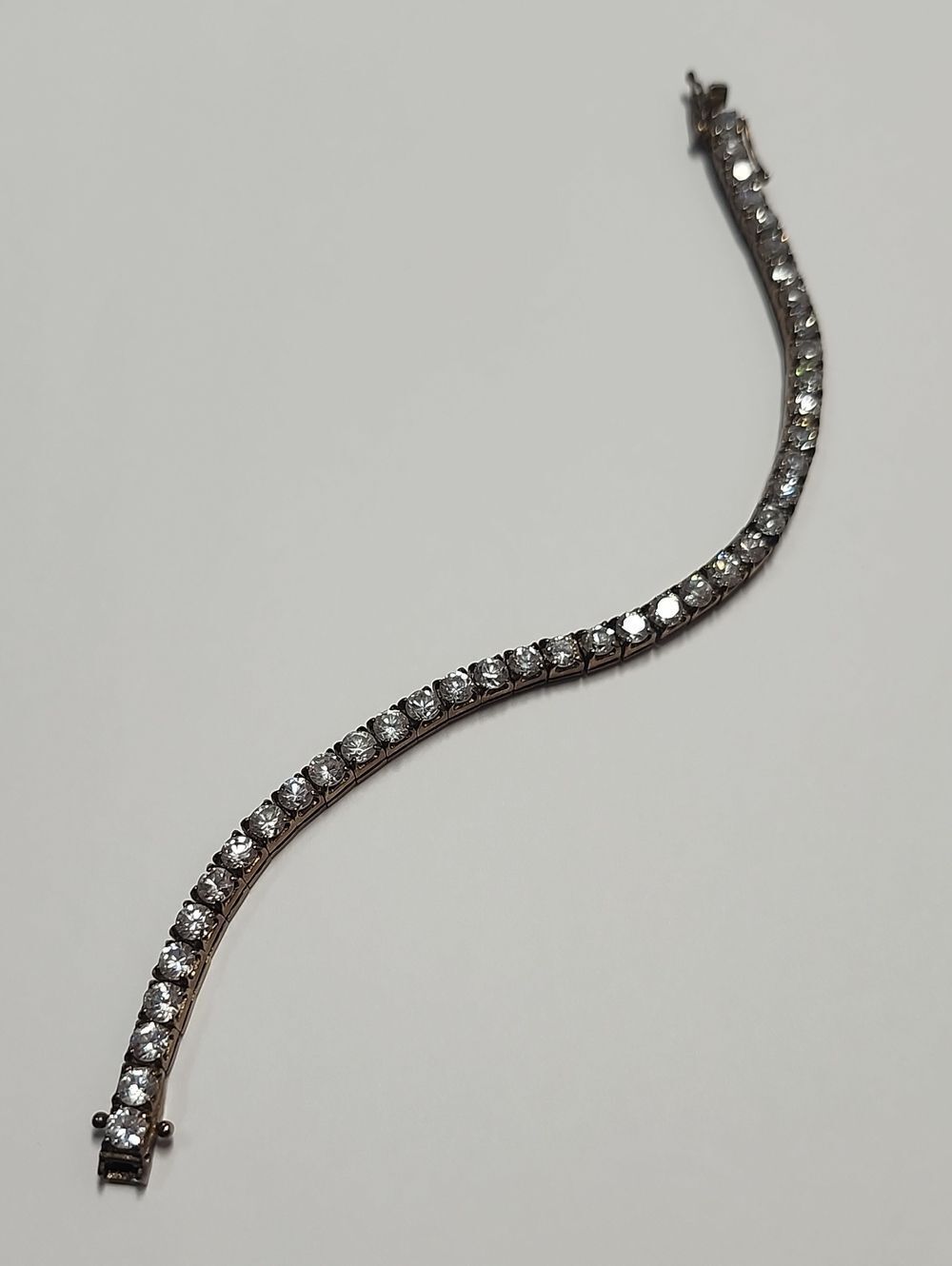 Gold Tone Overlay Sterling Silver Plated Crystal Tennis Bracelet - Clear Stones